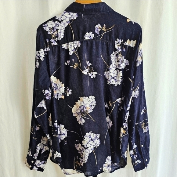 Punt Roma Navy Blue Floral Print Linen Blouse - Picture 9 of 16